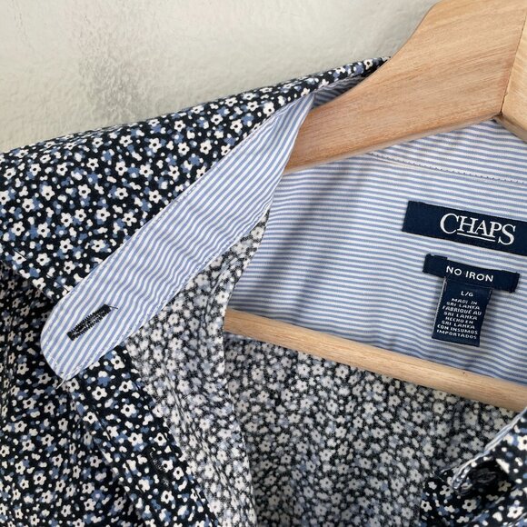 Chaps Womens Large No Iron Button Up Shirt Floral Long Sleeve Blouse Top - Picture 8 of 11